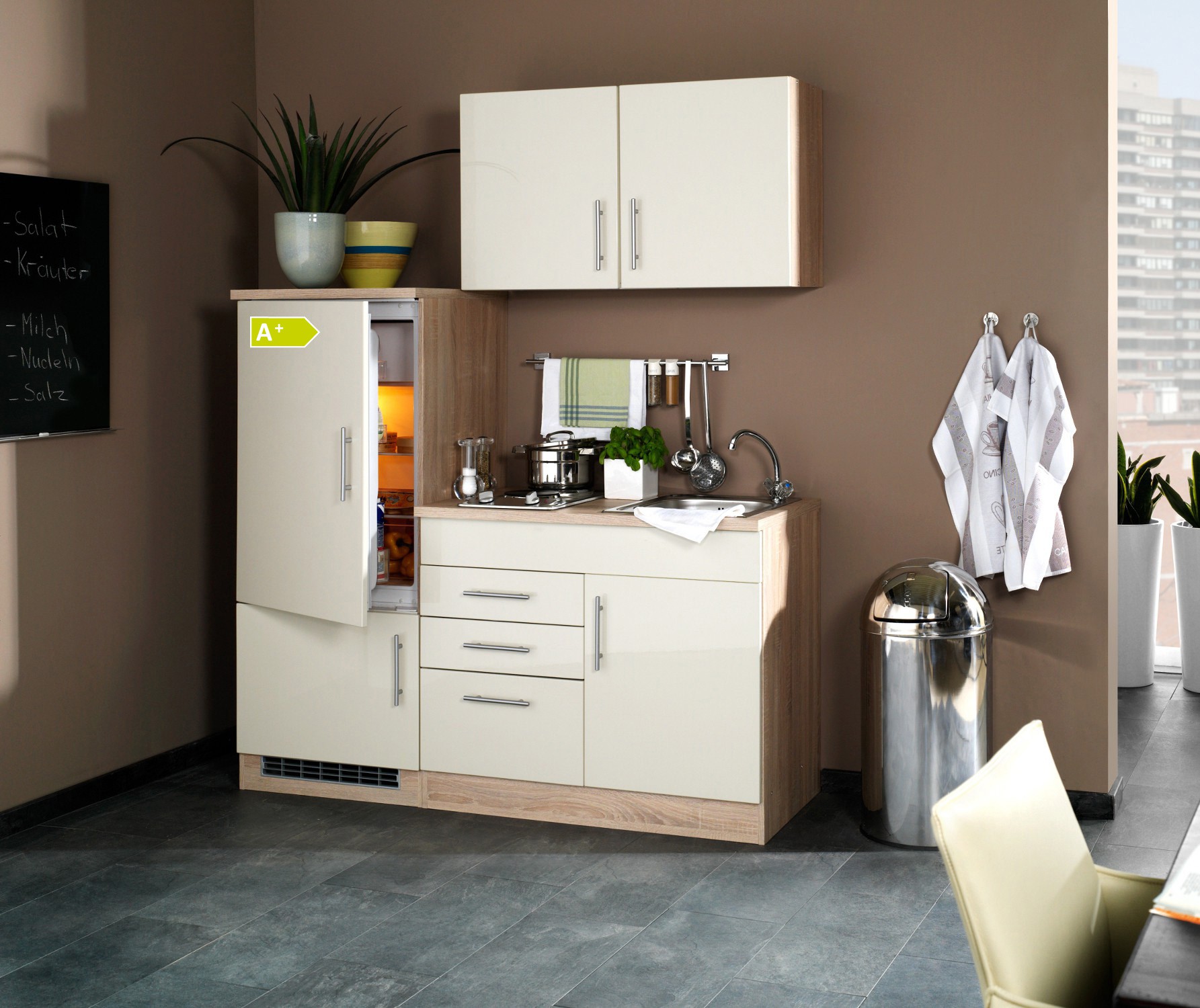Singleküche BERLIN mit Kühlschrank Breite 160 cm